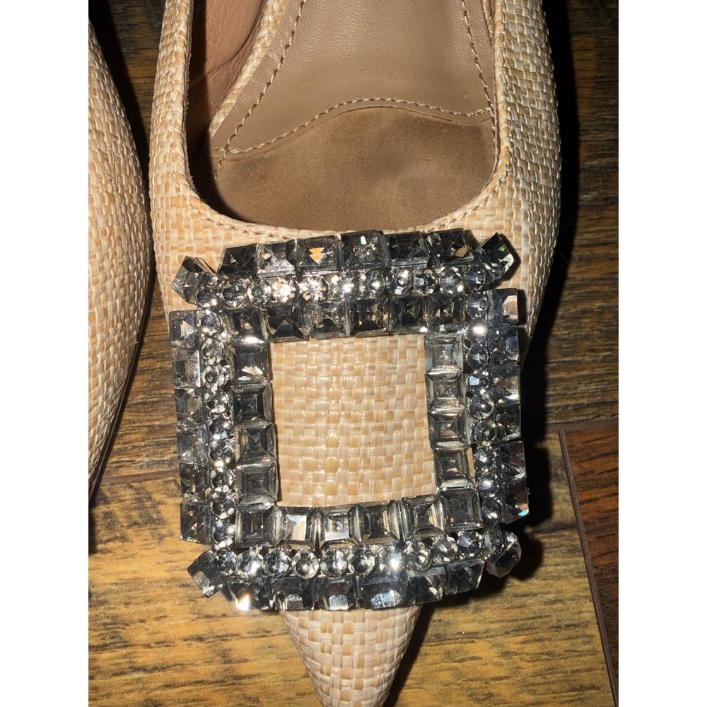 Bibi Lou Heel In Cream Raffia Crystal Buckle Kitten Heel Mules Pointed Toe 7.5 - Picture 4 of 16